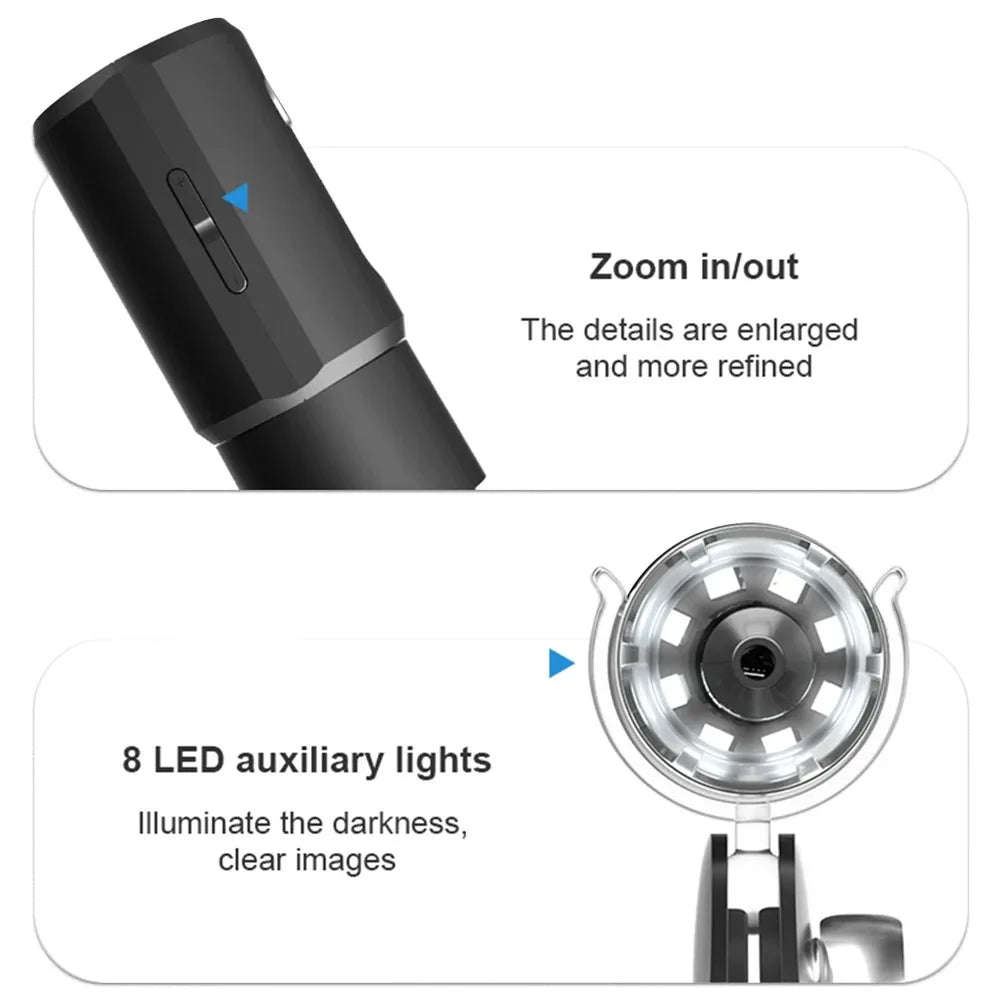 WiFi Digital Microscope - Wireless Electron Dermatoscope for Scalp Detection, Pores Magnifier & Skin Analyzer