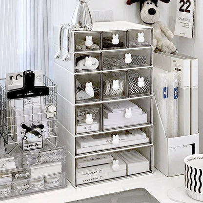Rabbit Handle Desktop Drawer Organizer – Multi-Compartment Pencil Box for Students & Stationery