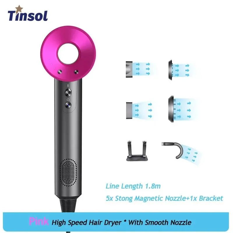 Professional Leafless Hair Dryer – Powerful Negative Ion Quick-Dry with 5 Attachments & Constant Anion Technology