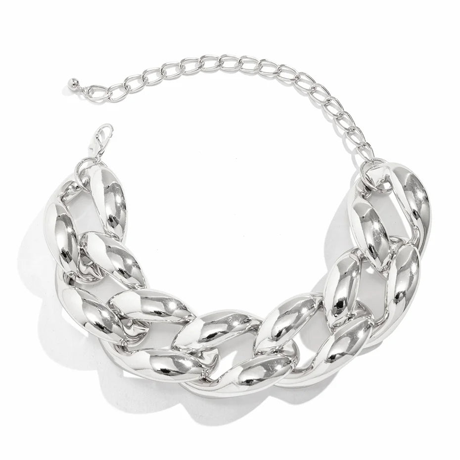 Exaggerated Plastic CCB Chunky Chain Necklace – Vintage Goth Twisted Lock, Thick Choker, Grunge Jewelry for Women & Men, Steampunk Style