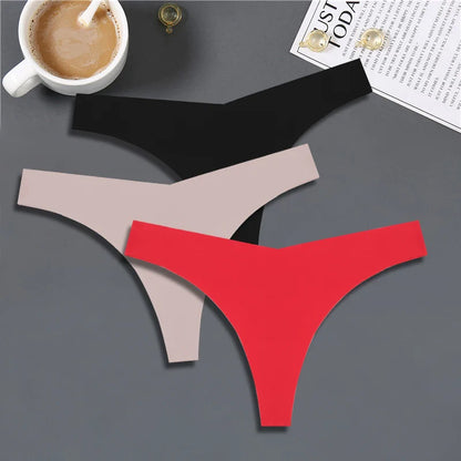 FINETOO 3PCS Women’s Ice Silk Seamless V-Waist Thongs — Low Rise Sport Panties, 10 Solid Colors, Breathable G-String
