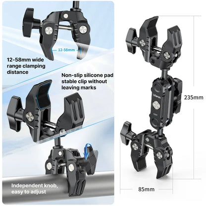 Ulanzi CO17 Super Clamp with 360° Dual-Head Magic Arm & Arri Adapter for Panoramic Camera, LED Light, and Umbrella