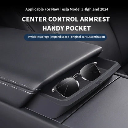 Central Armrest Storage Box for Tesla Model Y/3/3 Highland – Multi-Functional Glasses & Phone Organizer Case, 2024 Accessory