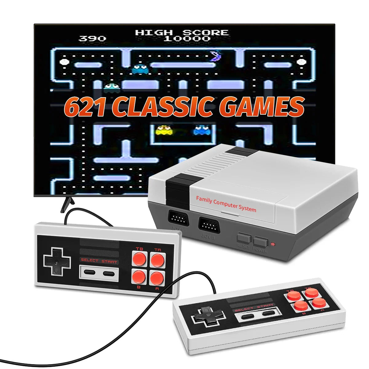 Retro Family HD Classic Game Console with 621 Built-in Games, HD Output, Dual Wired Controllers, TF Card Game Support
