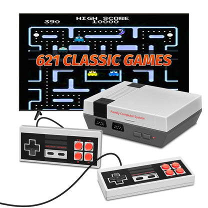 Retro Family HD Classic Game Console with 621 Built-in Games, HD Output, Dual Wired Controllers, TF Card Game Support