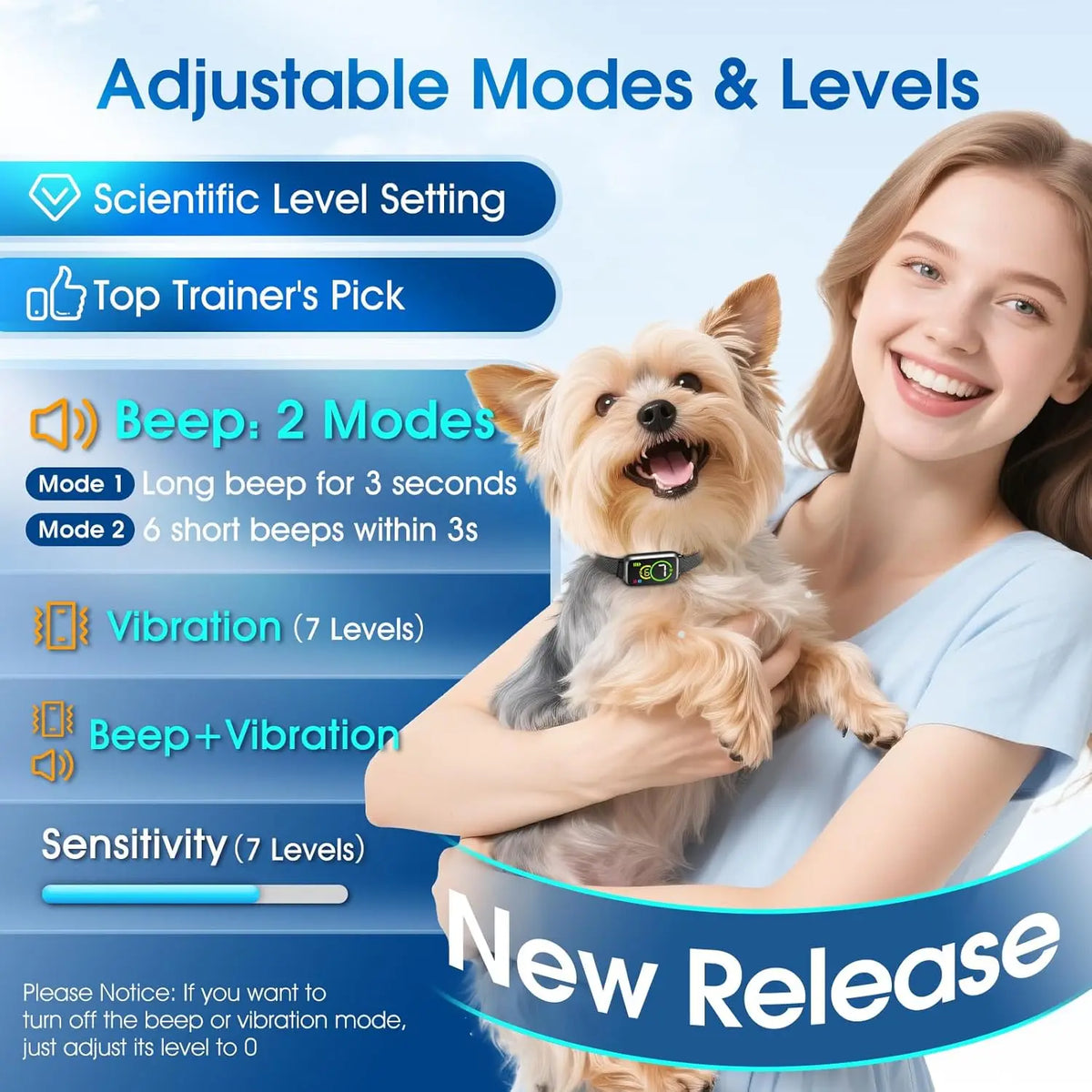 Smart Automatic Dog Bark Collar for Small, Medium & Large Dogs Adjustable Beep & Vibration Modes with 7 Sensitivity Levels Anti-Barking Training Collar