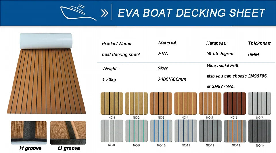 2400*450mm EVA Foam Faux Teak Boat Deck Mat – Waterproof Marine Flooring for Yachts, Motorboats & Pontoons in Brown/Black