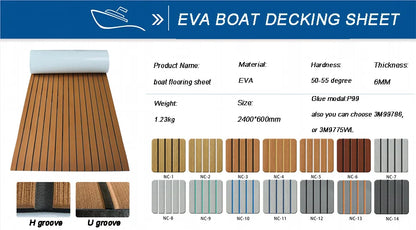 2400*450mm EVA Foam Faux Teak Boat Deck Mat – Waterproof Marine Flooring for Yachts, Motorboats & Pontoons in Brown/Black