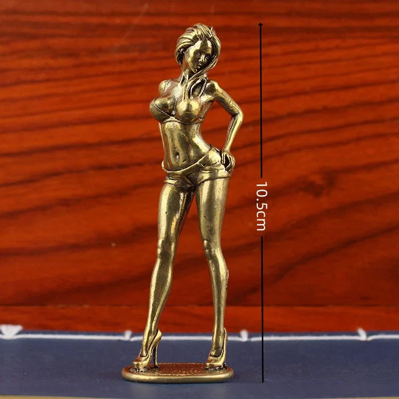 Solid Copper Woman Figurine – Sexy Bikini Beauty Statue, Collectible Model Ornament Gift for Men and Collectors