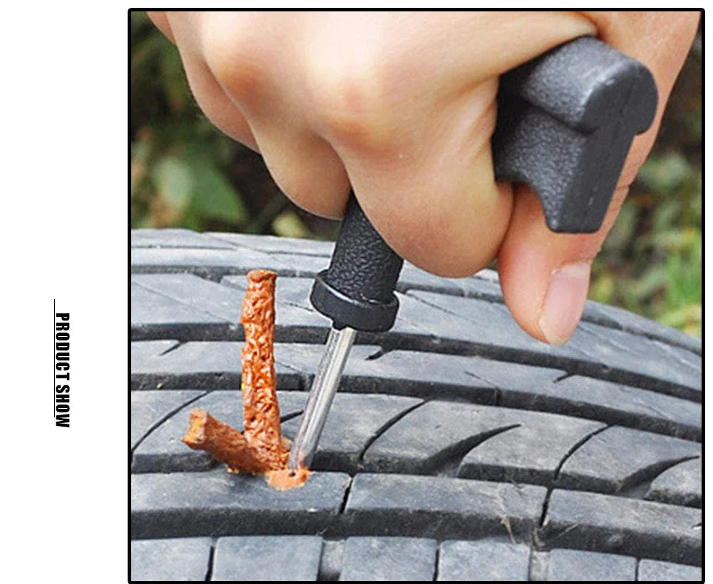 Car & Motorcycle Tire Repair Kit – Tubeless Tyre Puncture Plug Set with Rubber Strips for Truck & Vacuum Tire Repairs