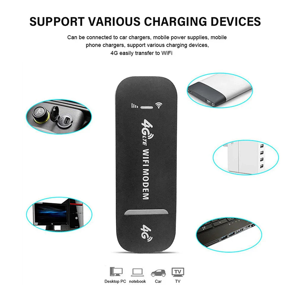 4G LTE USB Modem Dongle — 150Mbps Wireless WiFi Mobile Router with SIM Card Slot for Home & Office Pocket Hotspot