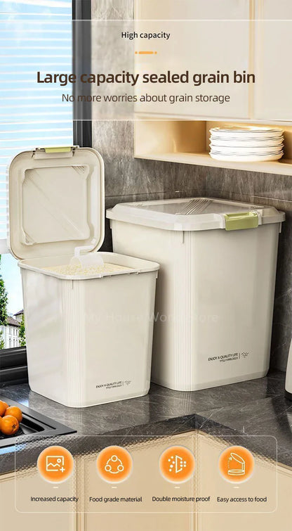 10KG Rice Storage Container - Sealed Cereal Dispenser with Buckle, Insect-Proof Grain & Pet Food Organizer