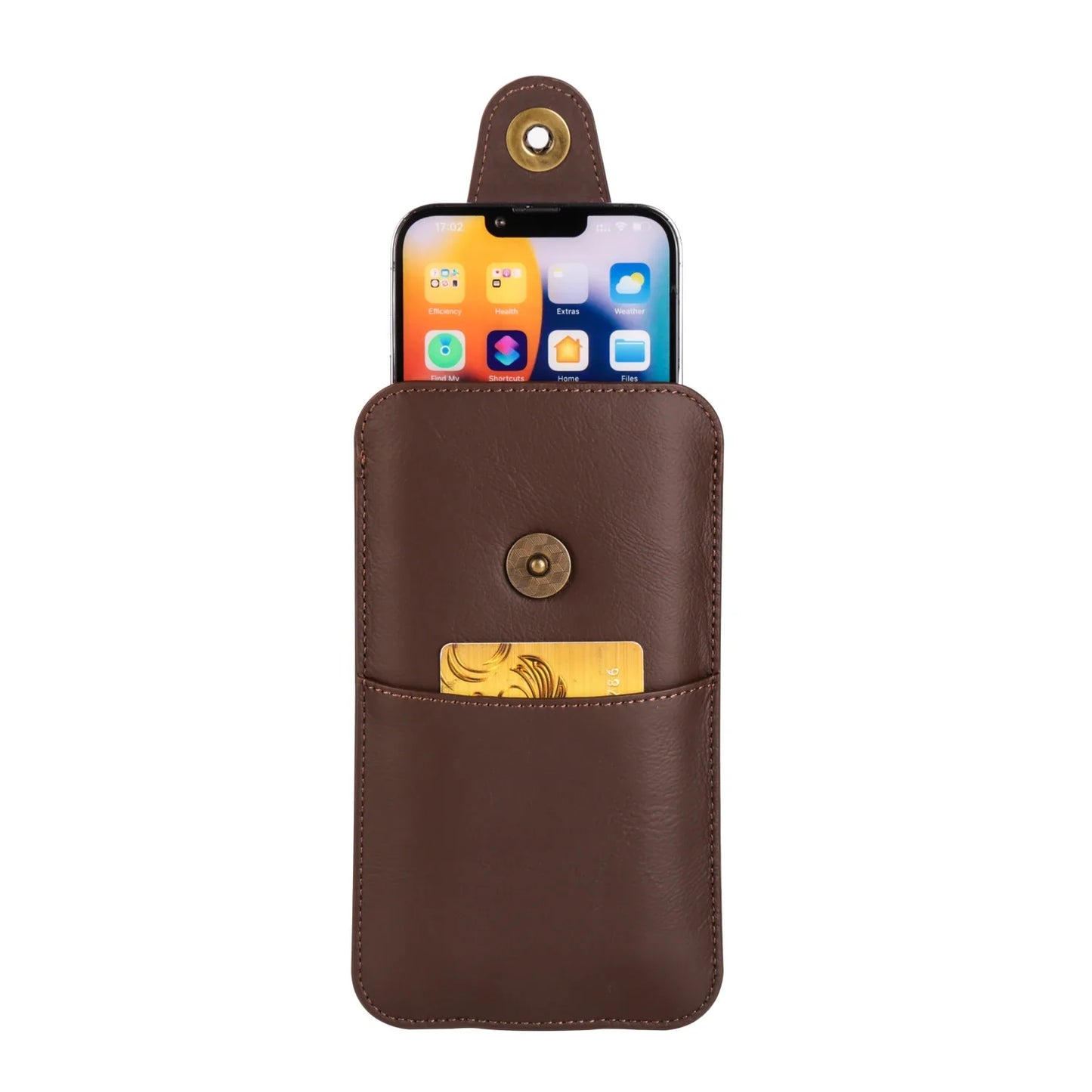 Genuine Cow Leather Phone Pouch – Men’s Waist Bag Holster for iPhone 7 to 16 Pro Max