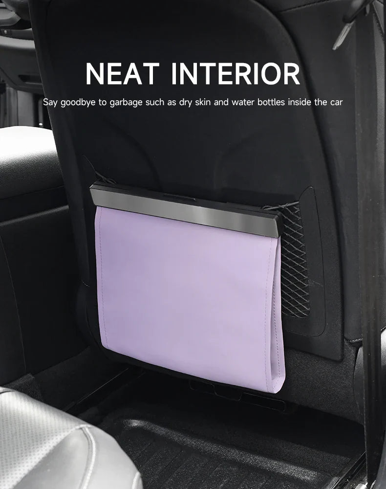 Car Garbage Bag with LED – Waterproof Magnetic Adsorption Storage, Leather Seat Hanging Trash Can, Leak-Proof Storage Pocket