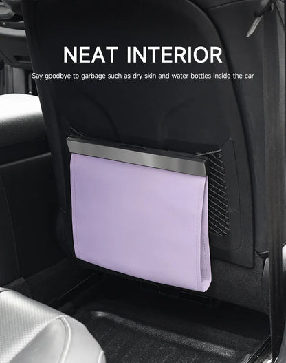 Car Garbage Bag with LED – Waterproof Magnetic Adsorption Storage, Leather Seat Hanging Trash Can, Leak-Proof Storage Pocket