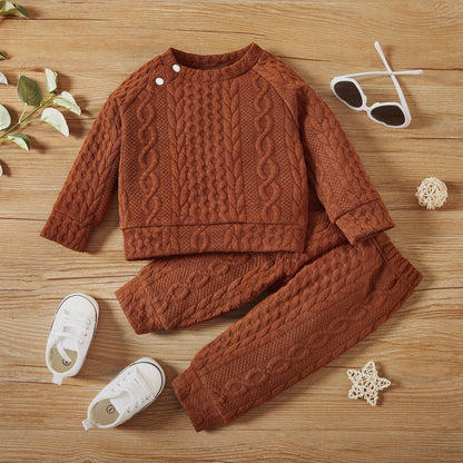 7 Colors Newborn Baby Clothes Set - Solid Long Sleeve Top & Pants, 2PCS Leisure Sport Outfit for Autumn & Winter