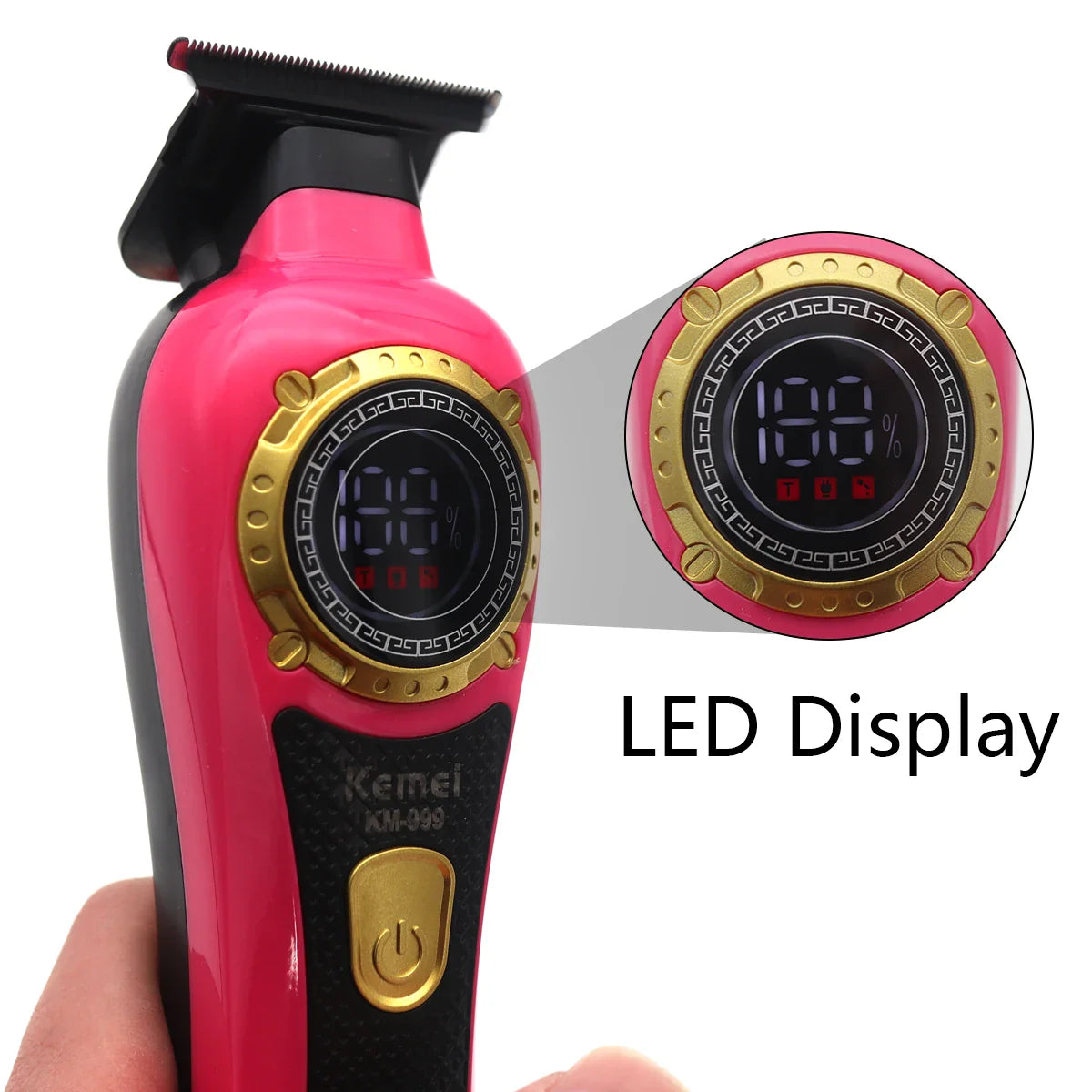 Kemei KM-999 Hair Trimmer for Men – DLC T-Blade, Zero Gapped, LED Display, Cordless USB Professional Hair Clipper