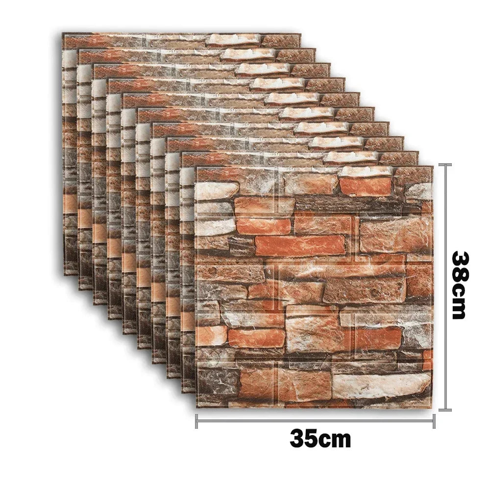 10pcs 3D Foam Wall Stickers – Self-Adhesive Waterproof Peel-and-Stick Brick Wallpaper for Interior Decoration
