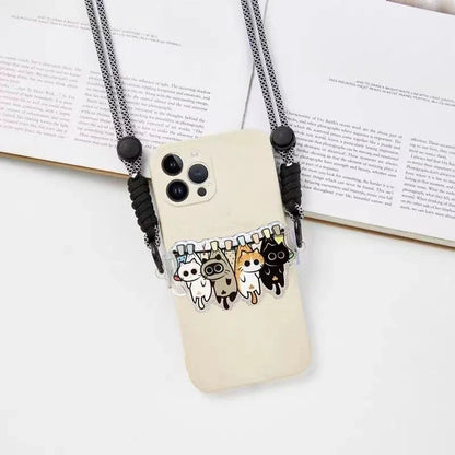 Cute Cartoon Cat & Dog Phone Lanyard – Adjustable Crossbody Shoulder Strap, Back Clip Hanging for Universal Mobile Phones