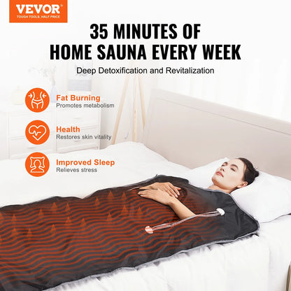 VEVOR Portable Sauna Blanket for Detox – Far Infrared Sauna for Home Relaxation, Adjustable Temperature & Timer