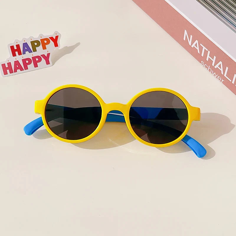 2023 Kids Checker Panel Round Sunglasses – Cute UV400 Sun Protection for Baby Girls & Children Outdoor Wear
