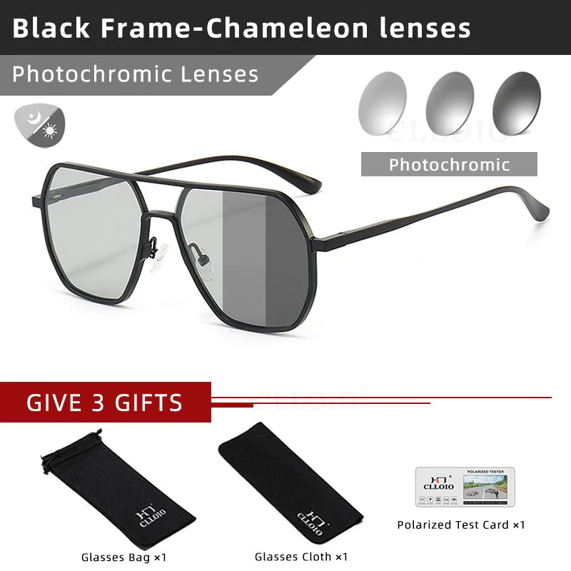 CLLOIO Fashion Aluminum Photochromic Sunglasses – Polarized Chameleon Anti-Glare Driving Glasses for Men & Women