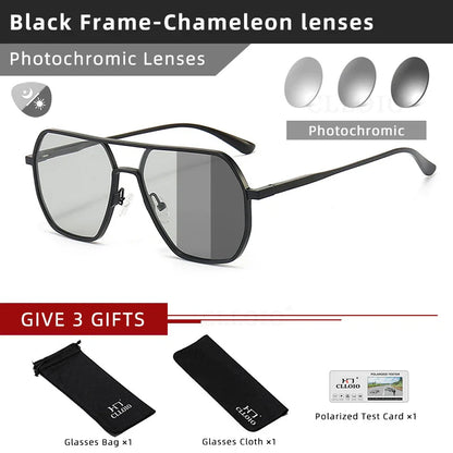 CLLOIO Fashion Aluminum Photochromic Sunglasses – Polarized Chameleon Anti-Glare Driving Glasses for Men & Women
