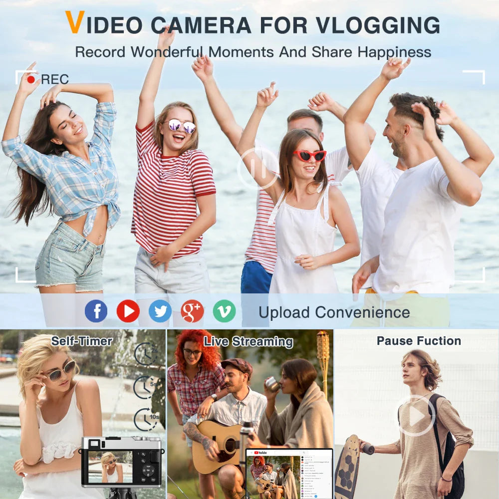 4K Digital Camera with Auto Focus – 48MP Vlogging Camera for YouTube, Anti-Shake Video, Viewfinder, Flash & 16X Zoom