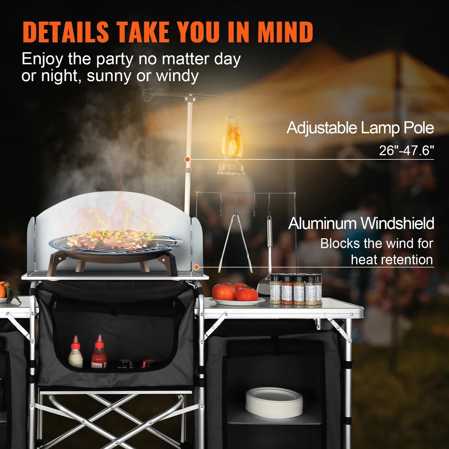 VEVOR Foldable Camping Kitchen Table – Outdoor Cooking Cabinet with Storage Rack & X-Shaped Aluminum Alloy Frame for BBQ & Picnic