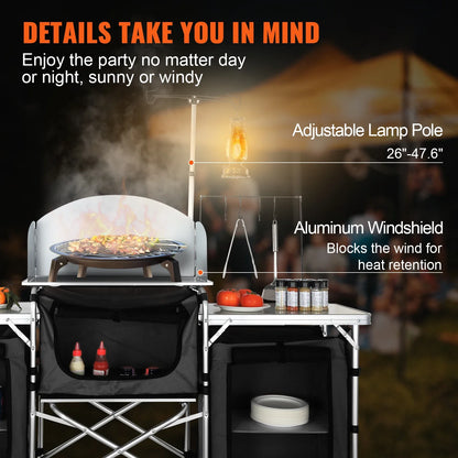 VEVOR Foldable Camping Kitchen Table – Outdoor Cooking Cabinet with Storage Rack & X-Shaped Aluminum Alloy Frame for BBQ & Picnic