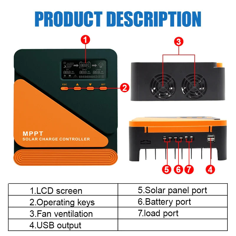 EASUN MPPT Solar Charge Controller — 10A-60A Regulator for 12V/24V Battery, 100V PV Input