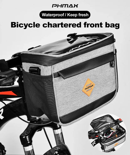 PHMAX Insulated Cycling Front Handlebar Bag – Large Waterproof MTB Pannier with Touch Screen & Cooler Compartment