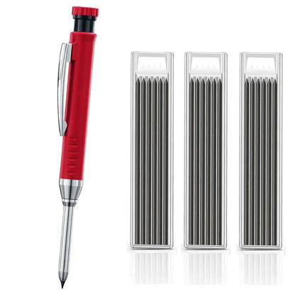 Carpenter Mechanical Pencil Set - 2.8mm Solid Woodworking Pencil With Sharpener & 3 Color Refills For Construction Tools
