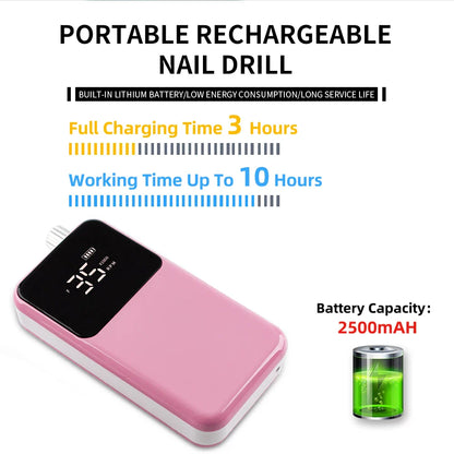 Professional Electric Nail Drill – 35000RPM Rechargeable Nail File for Gel Nails, Low Noise Sander, Nail Accessories