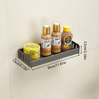Wall-Mounted Kitchen Spice Rack Organizer with Hanging Hooks – Kitchen Storage Shelf for Condiments