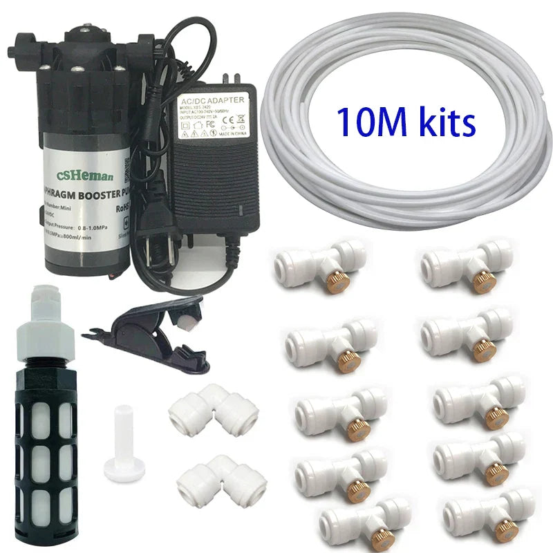 DIY Quiet Misting Cooling Kit – DC24V Pump Fog Nozzle Sprayer System for Patio, Garden, Greenhouse & Backyard Cooling