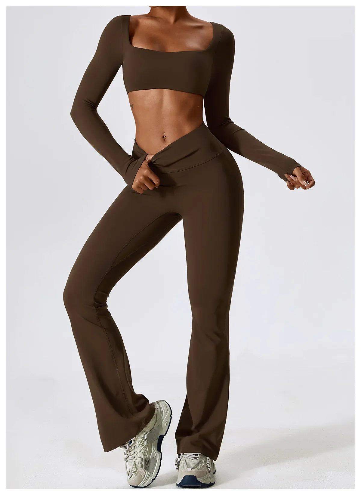 2PCS Seamless Women’s Yoga Set – Long Sleeve Crop Top & Leggings Workout Outfit, Athletic Gym Sportswear