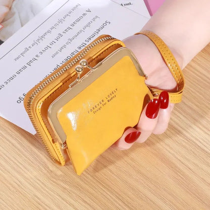 Women's Wrist Strap Wallet - Large Capacity Short Wax Oil Leather Zero Wallet with Multi-Card Holder and Letter Design