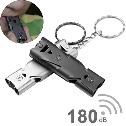 Double Pipe Whistle Keychain – High Decibel Outdoor Survival Emergency Tool