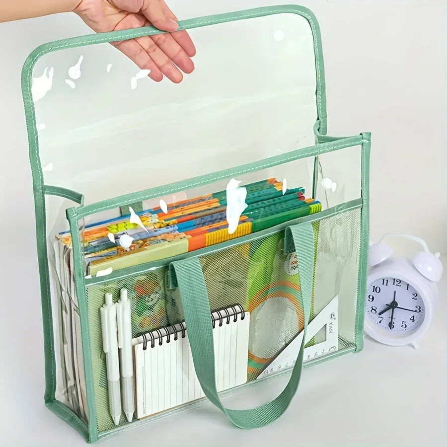 Large Capacity Transparent Waterproof Portable Folder – Expandable PVC Handheld File Storage Bag with Self-Adhesive Design