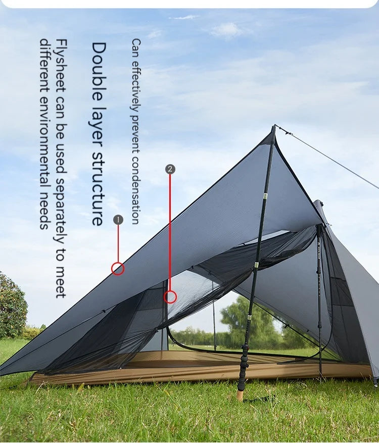 ASTA GEAR Yun Chuan 15D Nylon Ultralight Tent – Double-Sided Silicon-Coated, Rodless Pyramid Design for Camping & Hiking
