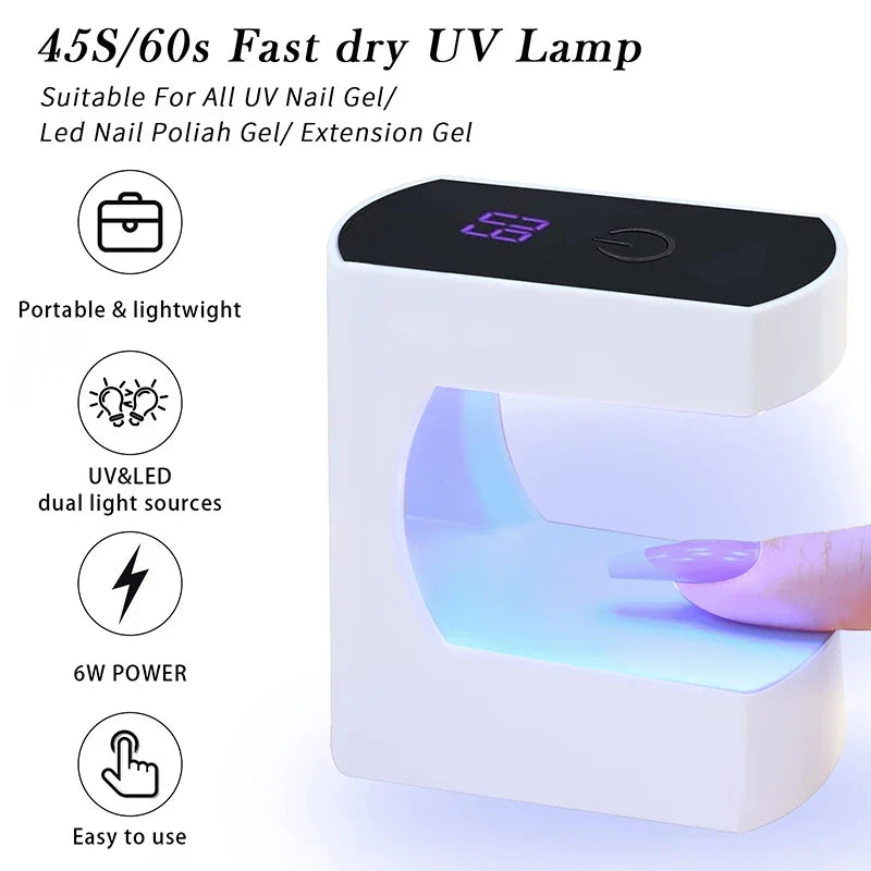 6-LED Mini Nail Drying Lamp - USB UV Gel Polish Curing Light for Manicure & Home or Travel Use