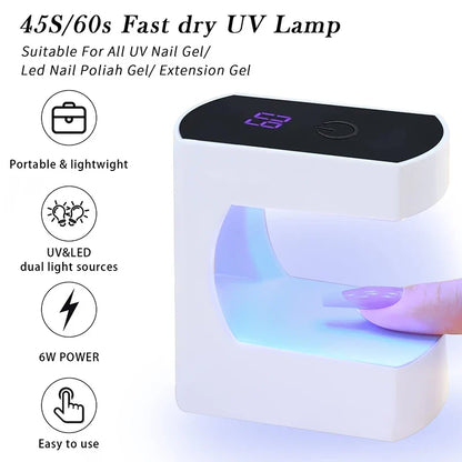 6-LED Mini Nail Drying Lamp - USB UV Gel Polish Curing Light for Manicure & Home or Travel Use