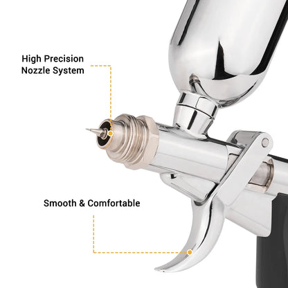 Gravity-Feed Dual-Action Airbrush — Pistol Grip Trigger Fan Spray Gun with 0.3mm/0.5mm Nozzles & 15CC Fluid Cups for Car Models & DIY