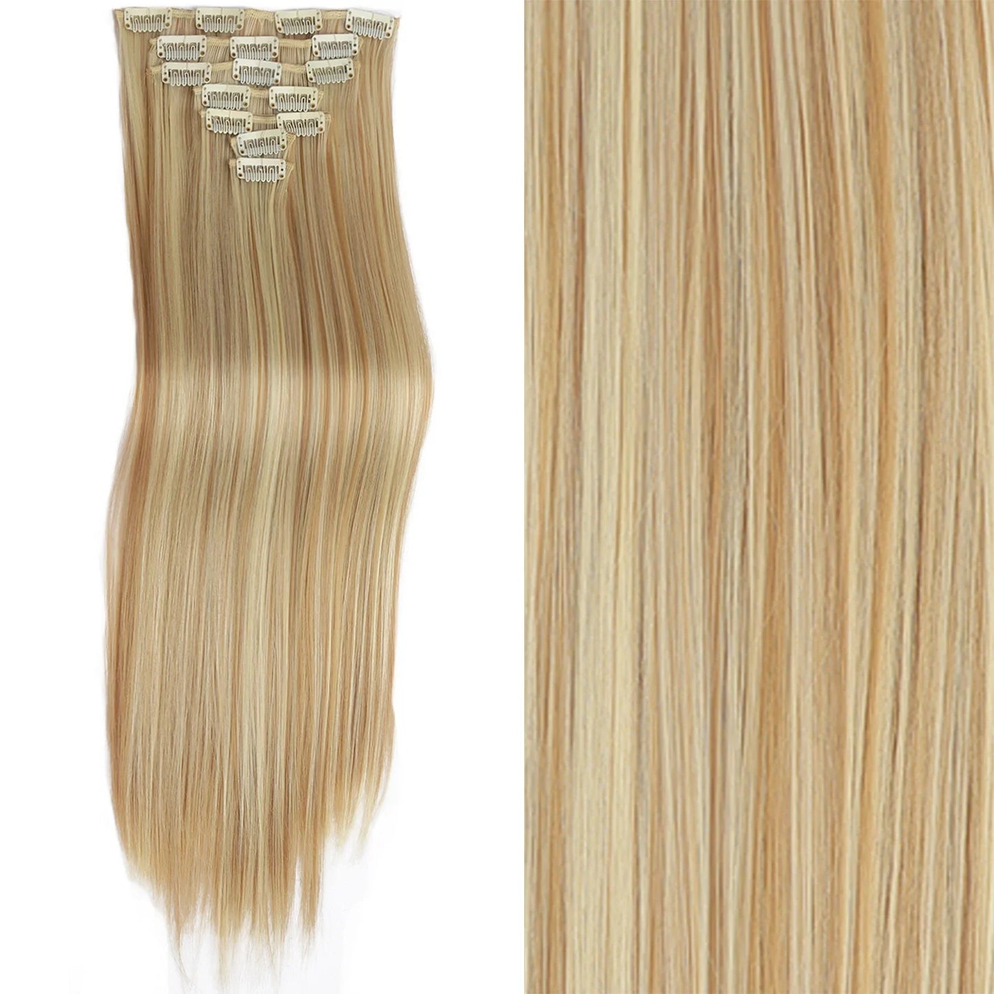 Women’s 7Pcs Hair Extensions with 16 Clips – Natural Black Straight Ombre Hairpiece