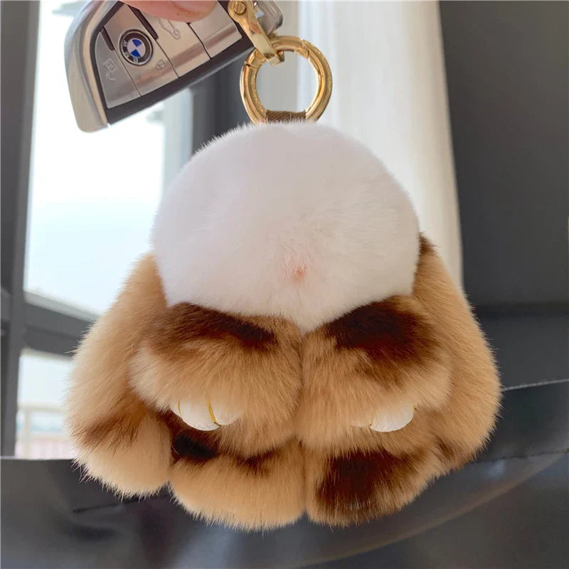 10cm Cute Plush Bunny Keychain – Women’s Fur Pom Pom Angel Rabbit Bag Charm & Toy Pendant for Girls