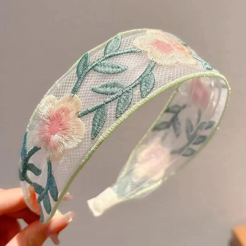 1/3pcs Elegant Chiffon Flower Hairband – Sweet Embroidery Headband Turban Hoop for Women’s Fashion Hair Accessories