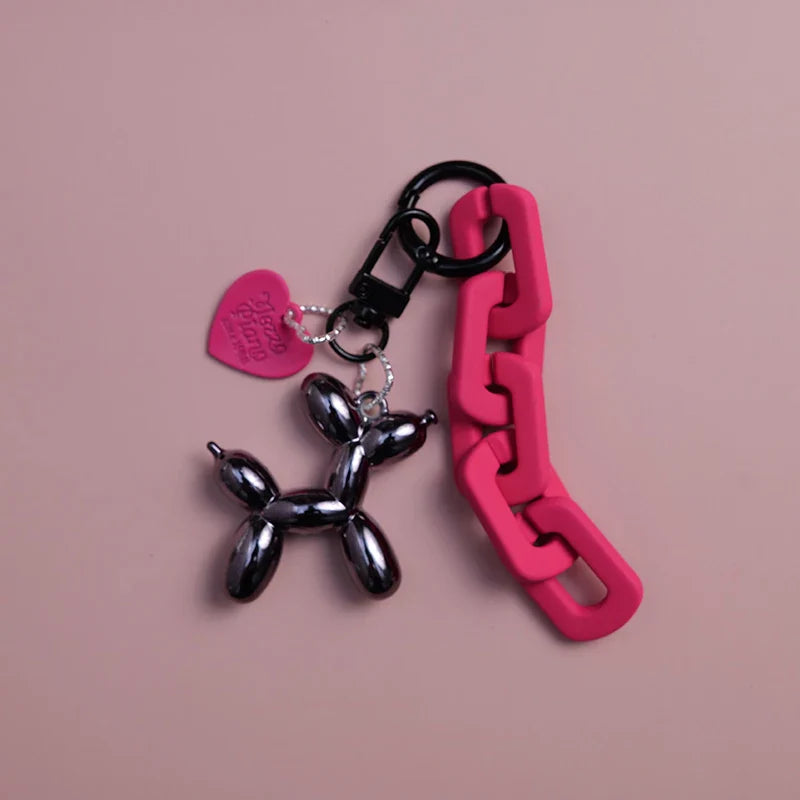 Y2K Cute Punk Black Balloon Dog Keychain – Sweet INS Style Car & Couple Key Ring Gift for Girls