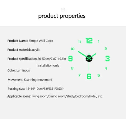 Creative Luminous Digital Wall Clock – Silent DIY European Style Punch-Free Sticker Clock for Living Room & Study
