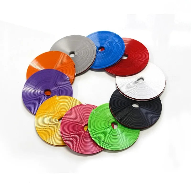 8-Meter Red Car Bumper Decorative Strip - Wheel Hub Ring Moulding Trim for Edge Protection and Exterior Car Styling Accessories